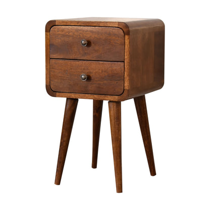 Mini Chestnut Curved 2 Drawer Bedside 55cm