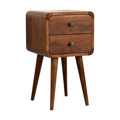 Mini Chestnut Curved 2 Drawer Bedside 55cm