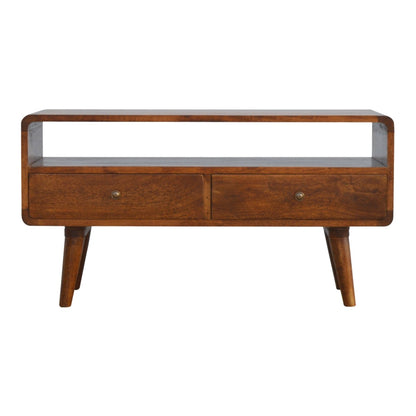 Curved Chestnut Media Unit 90cm