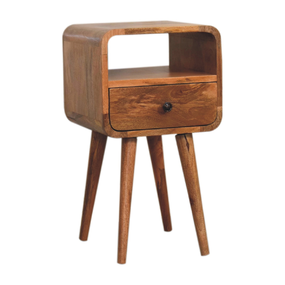 Mini Oak Look Curved Open Bedside 55cm