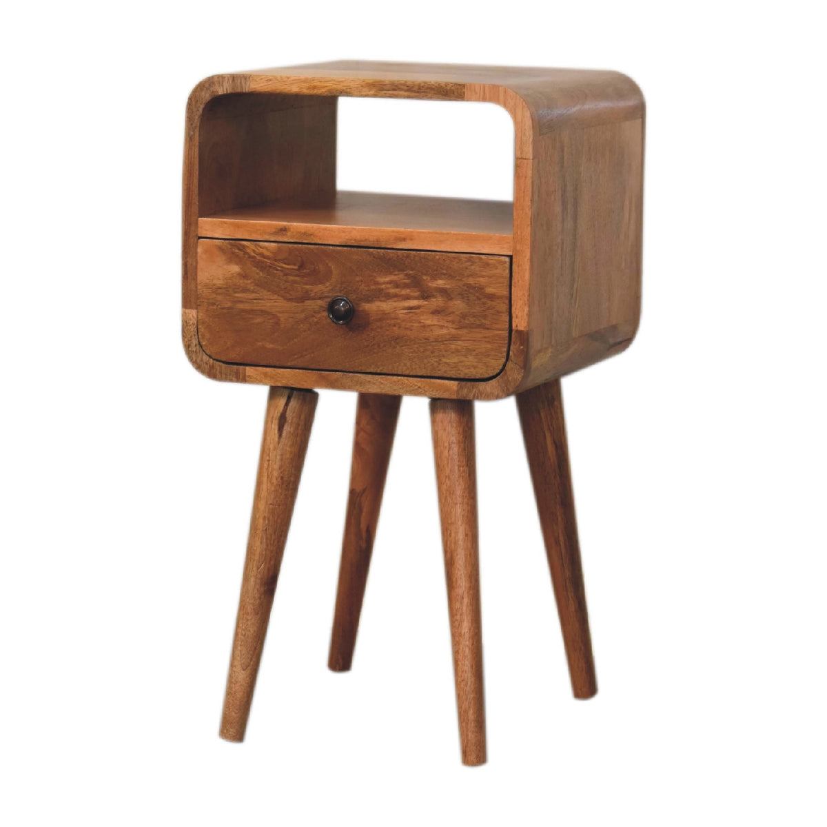 Mini Oak Look Curved Open Bedside 55cm
