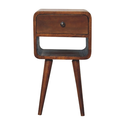 Mini Chestnut Curved Bedside with Shelf 55cm