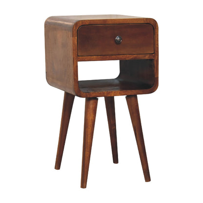 Mini Chestnut Curved Bedside with Shelf 55cm
