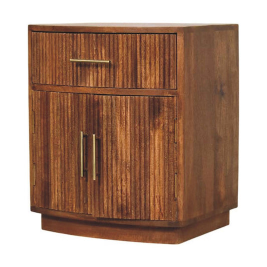 Curved Ribbed Amber Oak Bedside 60cm