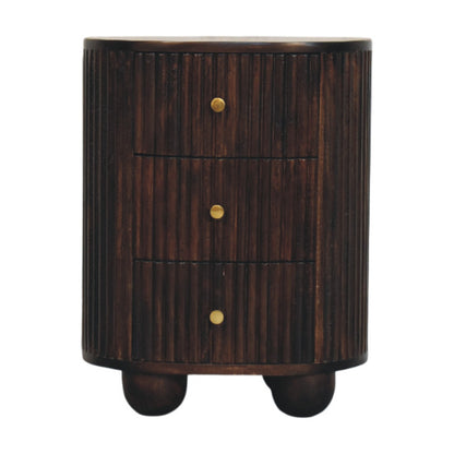 Fluted Mocha 3 Drawer Drum Chest 58cm