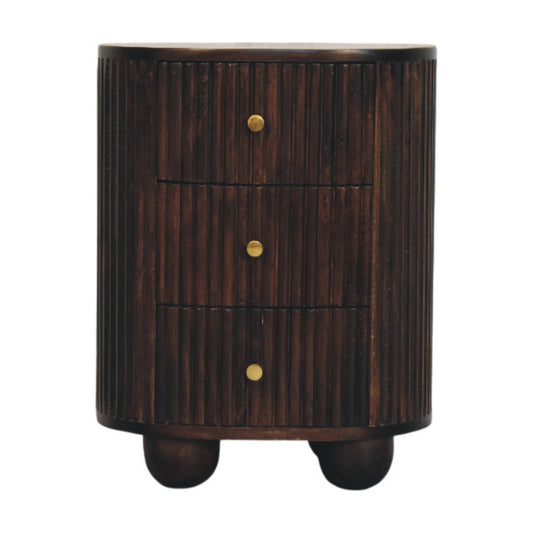 Fluted Mocha 3 Drawer Drum Chest 58cm