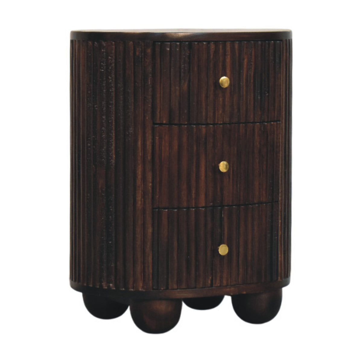Fluted Mocha 3 Drawer Drum Chest 58cm
