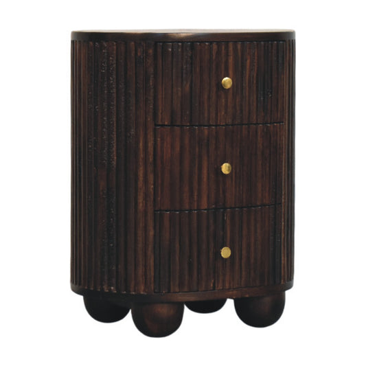 Fluted Mocha 3 Drawer Drum Chest 58cm