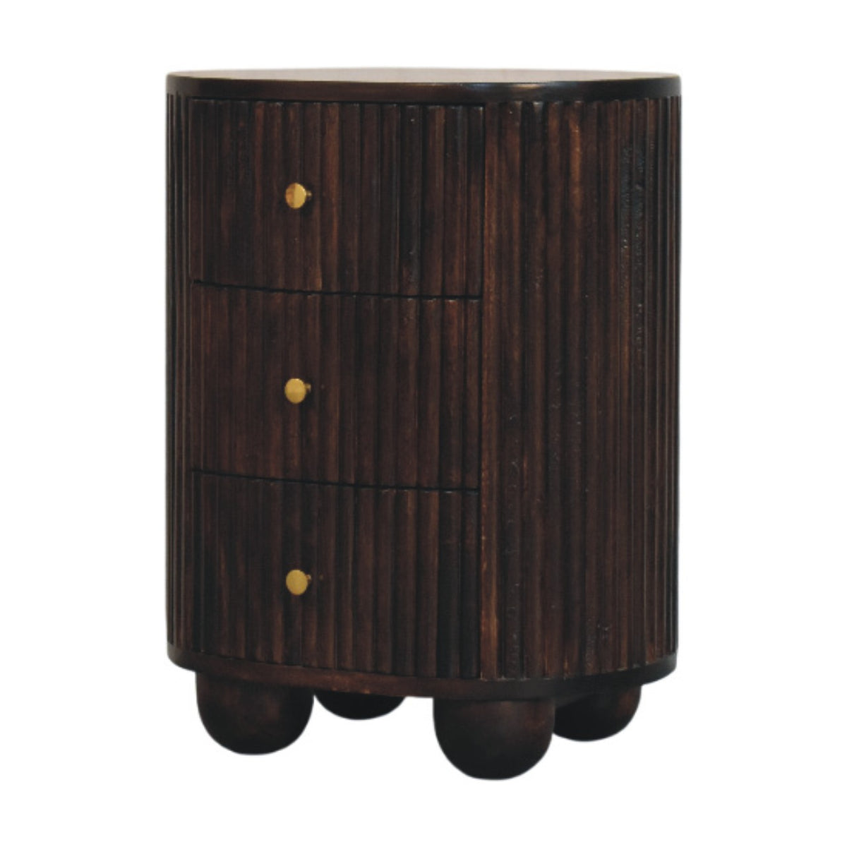 Fluted Mocha 3 Drawer Drum Chest 58cm