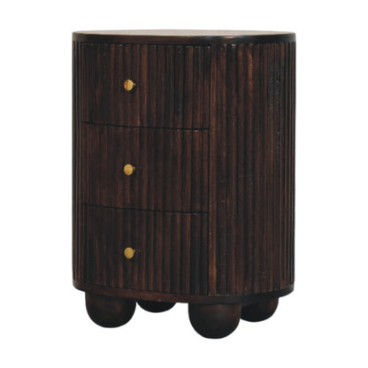 Fluted Mocha 3 Drawer Drum Chest 58cm