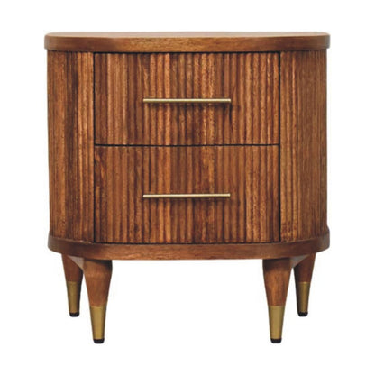 Ribbed Amber Oak Bedside with Brass Feet 56cm
