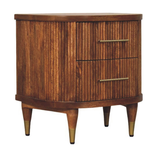 Ribbed Amber Oak Bedside with Brass Feet 56cm