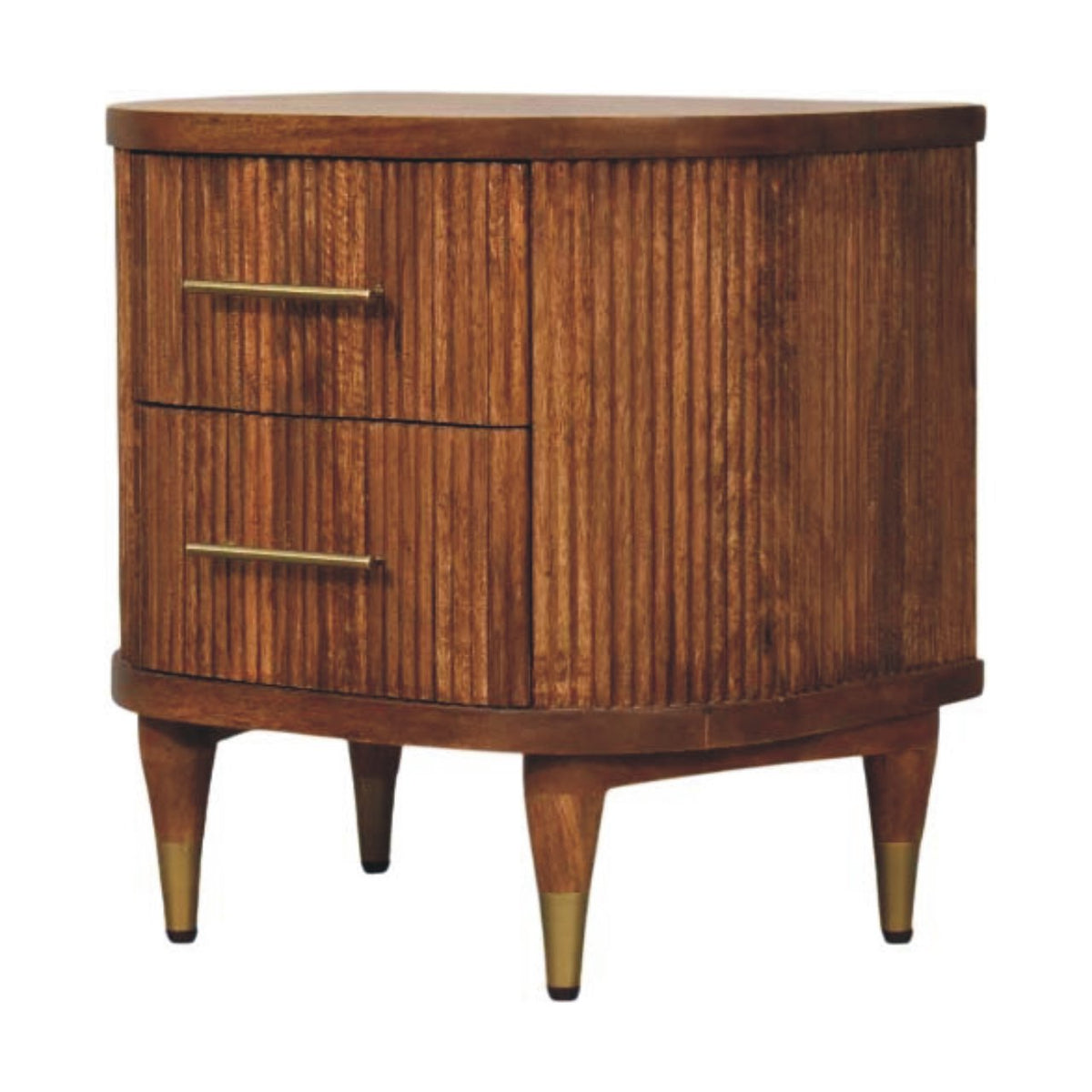 Ribbed Amber Oak Bedside with Brass Feet 56cm