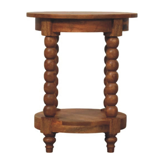 Spindle Golden Teak Round Side Table 55cm