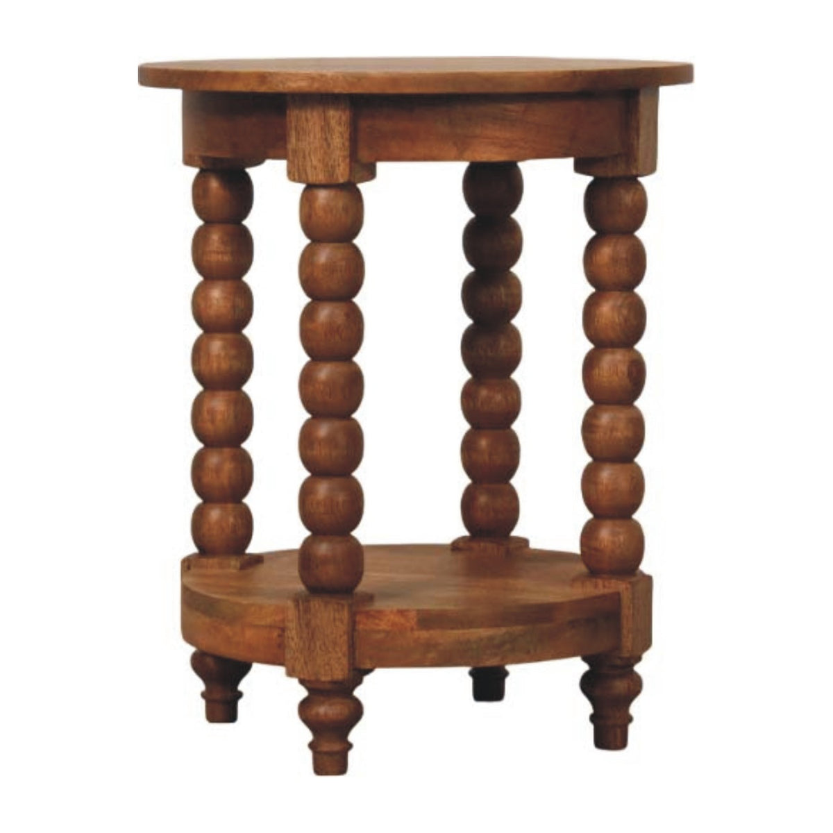 Spindle Golden Teak Round Side Table 55cm