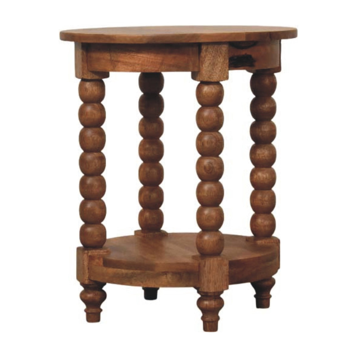 Spindle Golden Teak Round Side Table 55cm