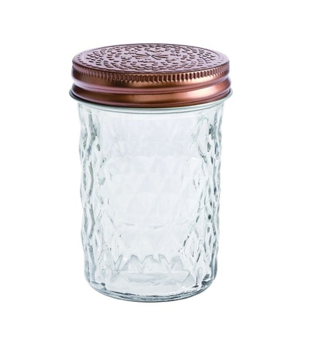 bulk 24 Medium Diamond Look Glass Jar w/ Rose Gold Lid 10cm