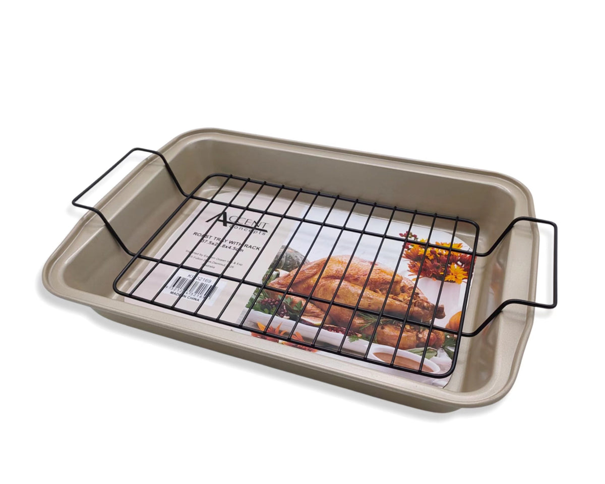 Champagne Gold Roasting Tray With Rack 37.5x25.8x4.5cm