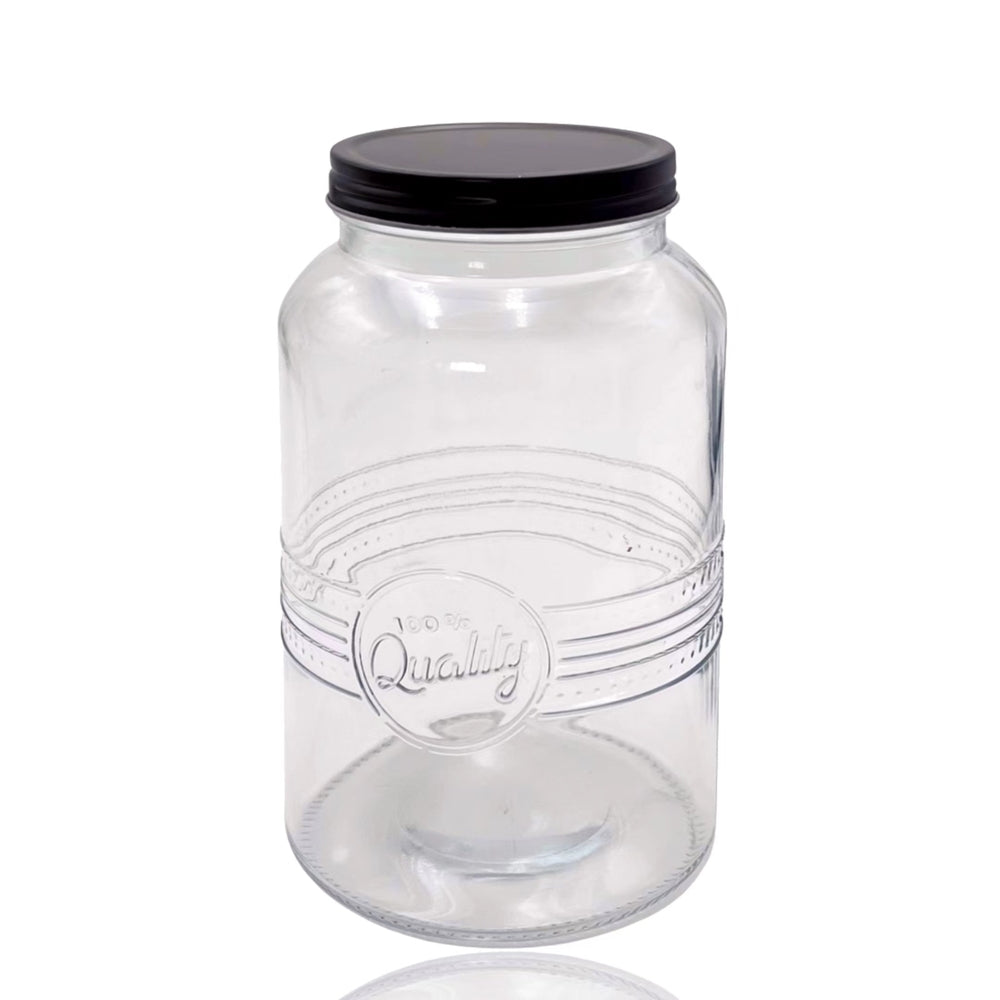 bulk 12 Glass Jar w/ Black Metal Lid 1300ml Canister 19cm