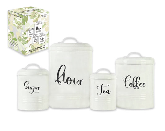 Set 4 Kitchen Tin Sugar Flower Tea Coffee Container 25cm
