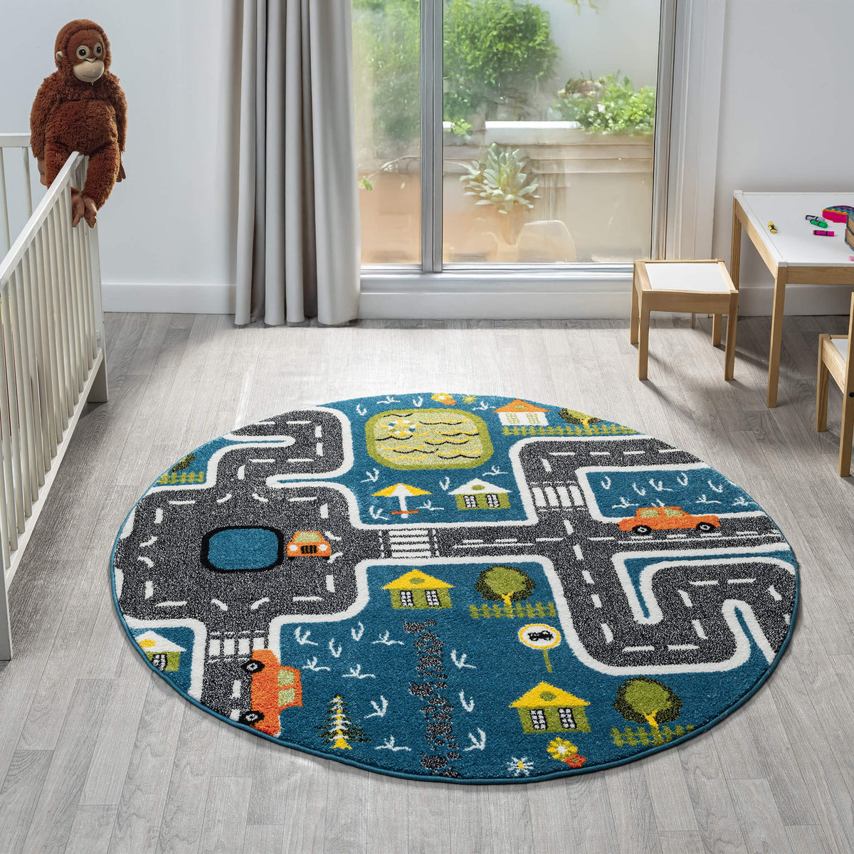 Kidsville 574 Blue Round Rug