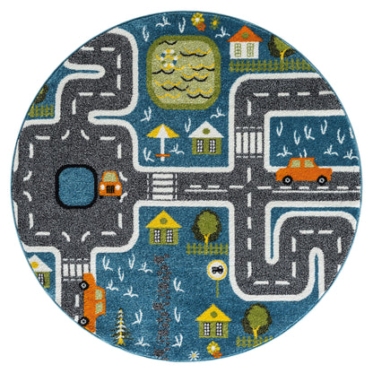Kidsville 574 Blue Round Rug