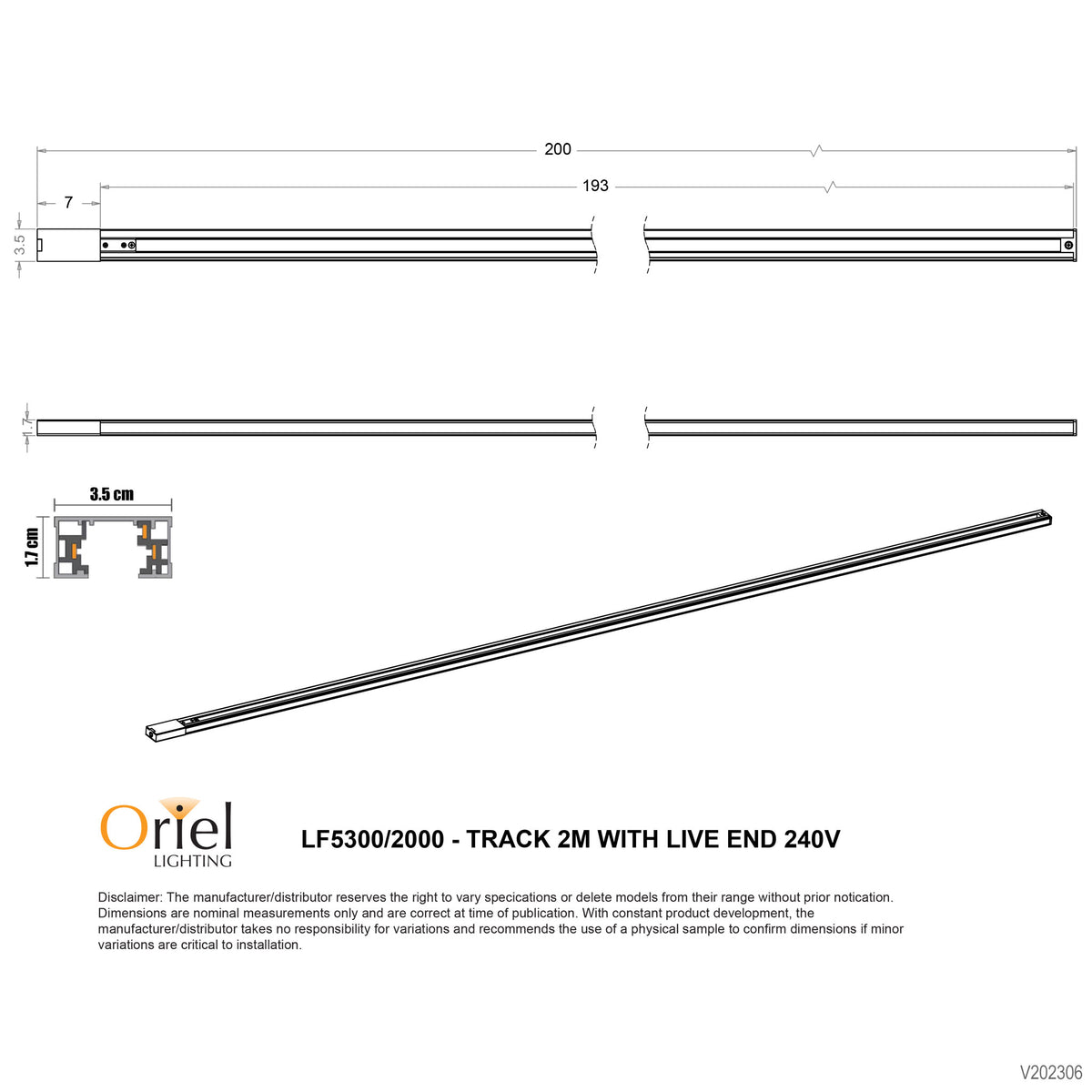240V Single Circuit Track with Live End - 2m White