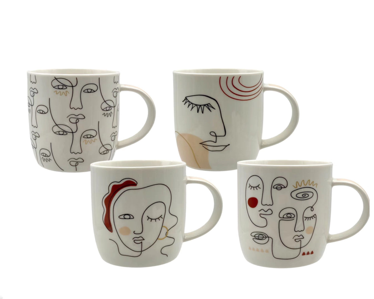 Abstract Faces New Bone China Mug 340ml 4 Asst