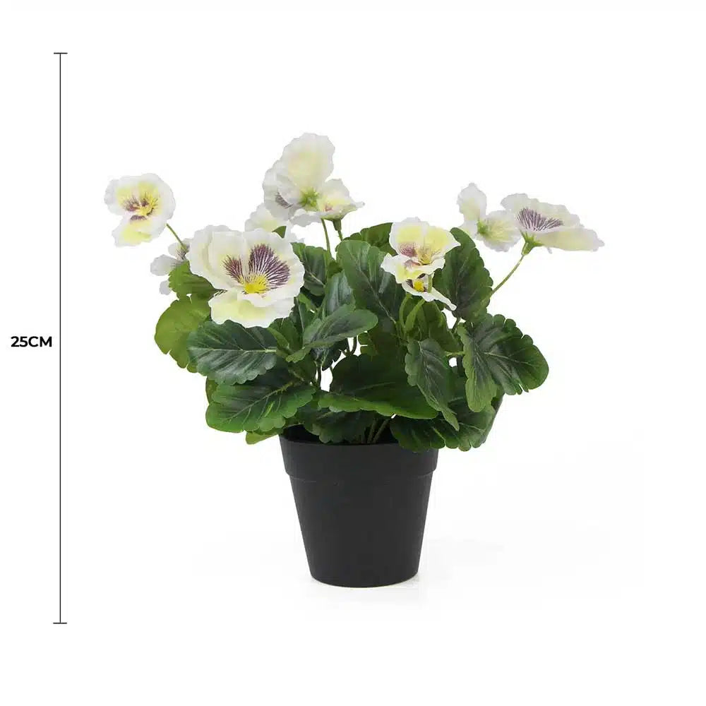 Mixed White Flowering Potted Artificial Pansy Plants 25cm - Image 2