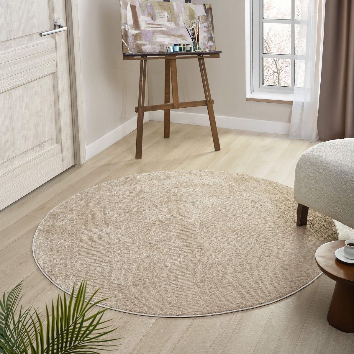 Noble 779 Fawn Modern Round Rug