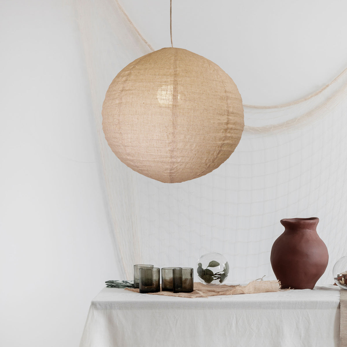 White Linen Shade Only - Kanto.60 Round Flax