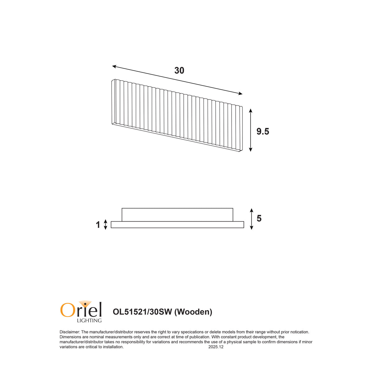 Tricolour LED Wall Light - Rafter.30 Scalloped Wood