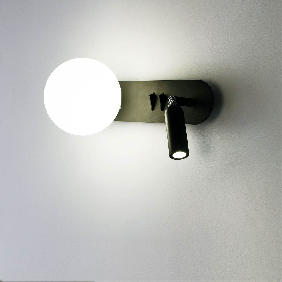G9 Opal Sphere W/ 3W LED Spot - Harlow Switched Black