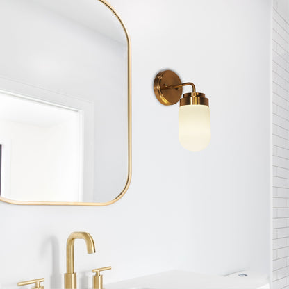 IP44 Opal Glass Wall Light - Dunburn Satin Brass