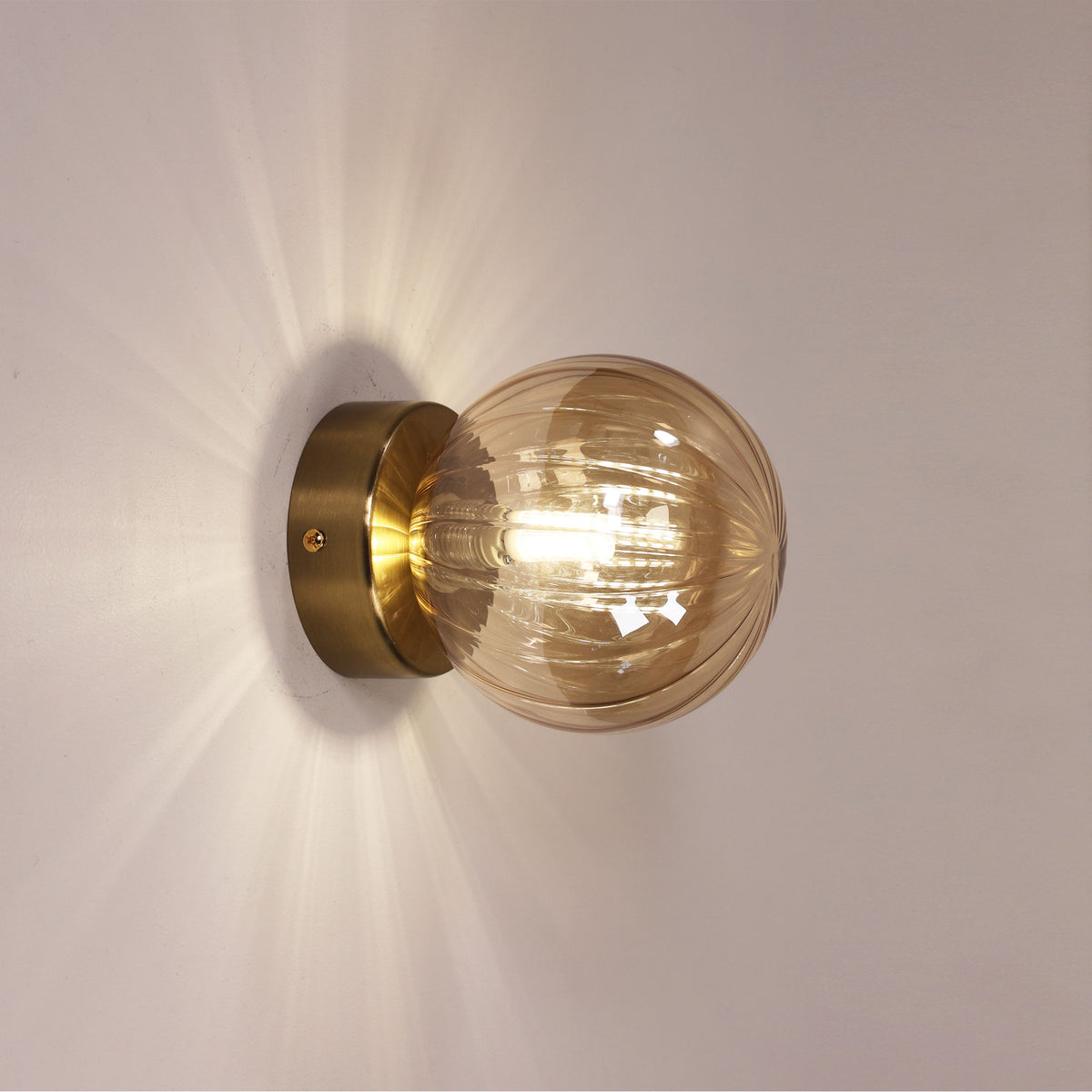 IP44 Ribbed Optic Glass Wall Light - Juni G9 Amber