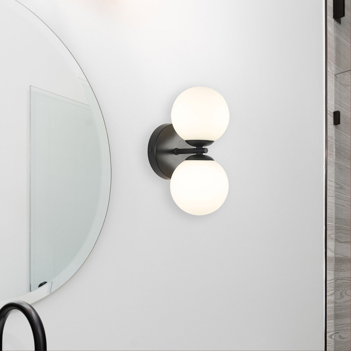 IP44 Opal Glass Wall Light - Oberon.2 Black