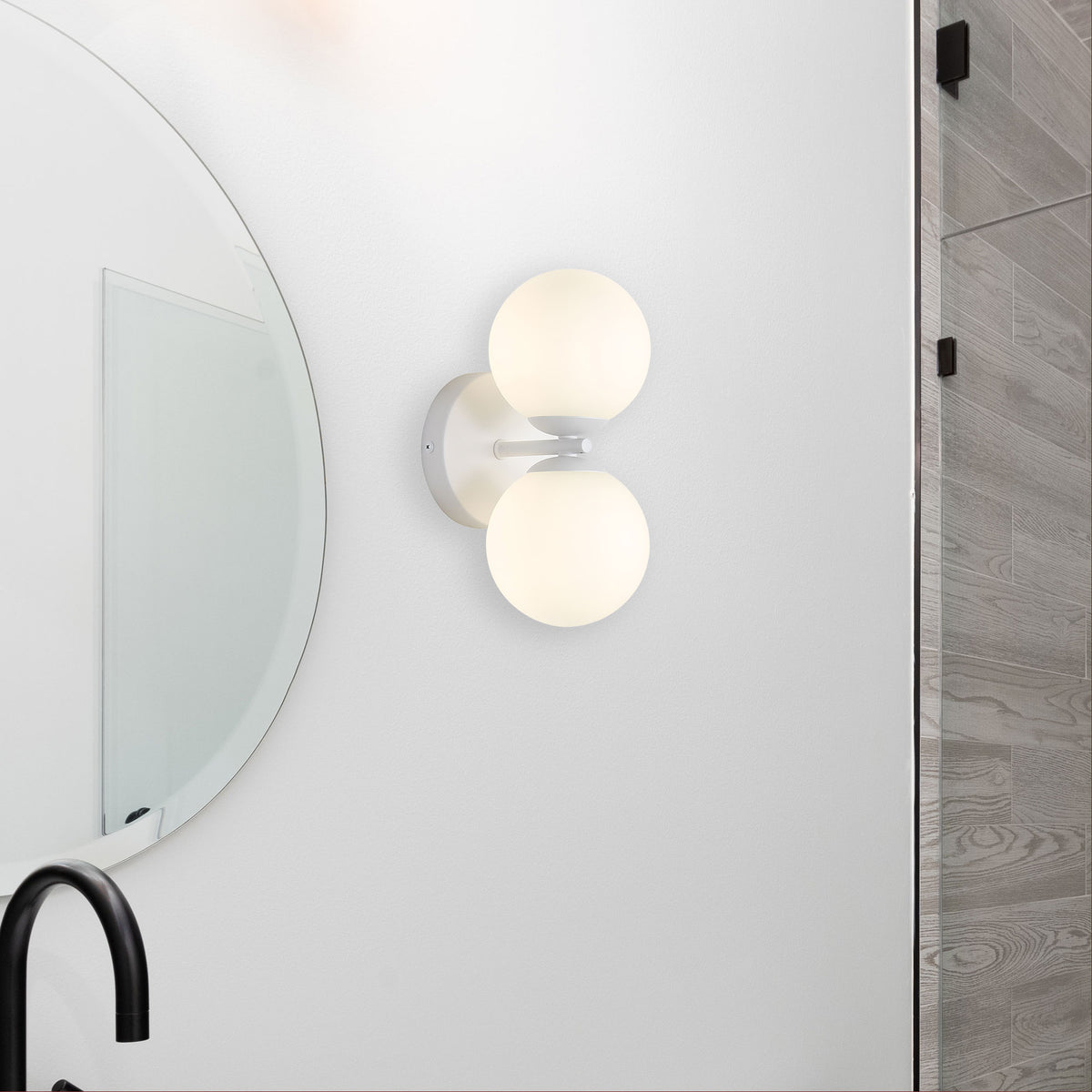 IP44 Opal Glass Wall Light - Oberon.2 White