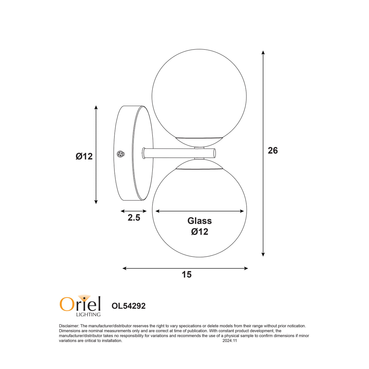 IP44 Opal Glass Wall Light - Oberon.2 Black