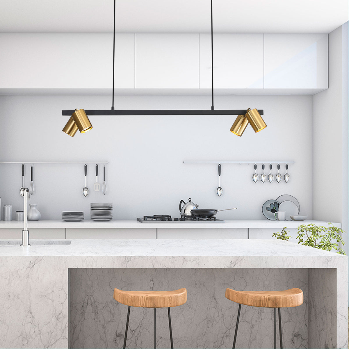 Black and Satin Brass Linear Spotlight Pendant - Bridge 4 Black and Brass