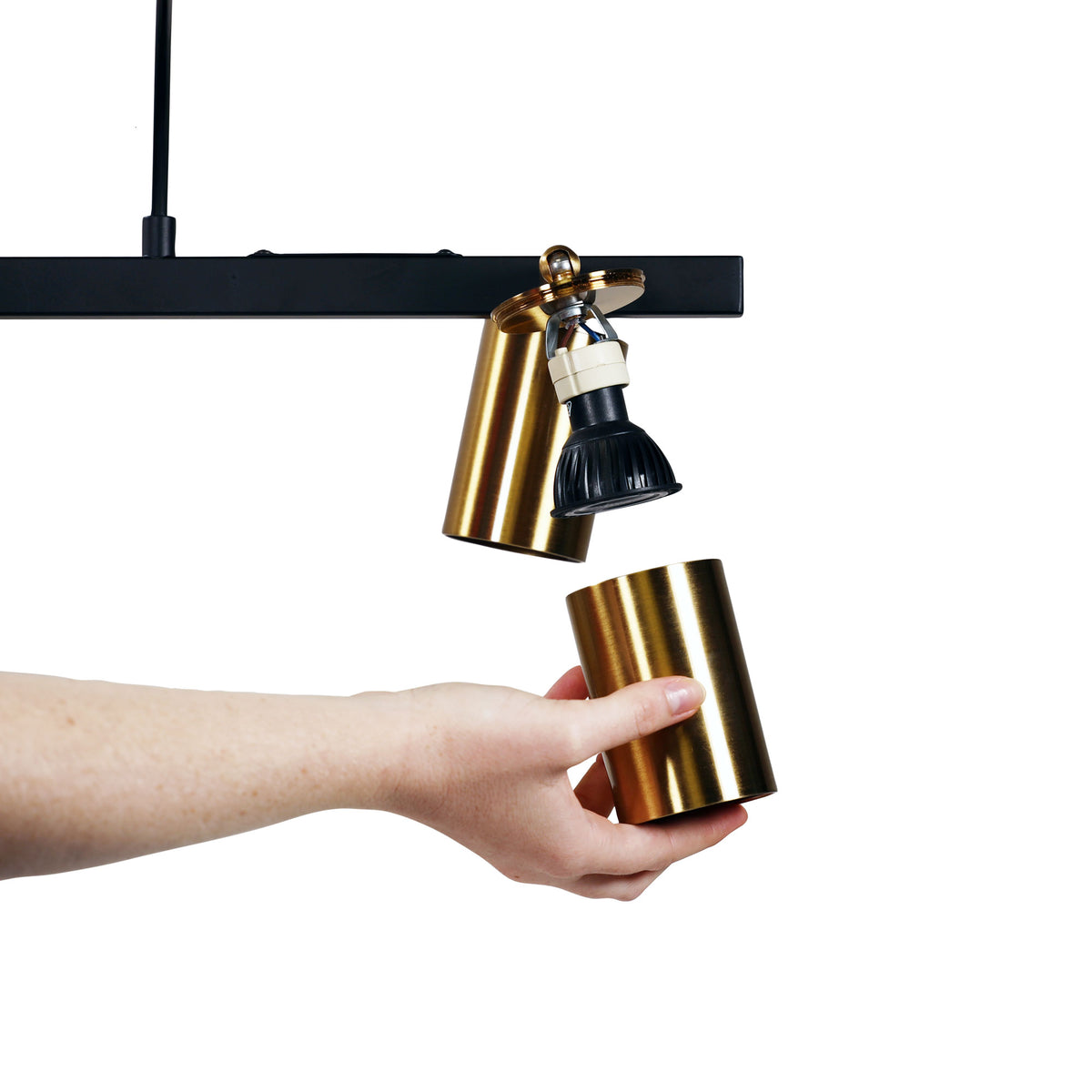 Black and Satin Brass Linear Spotlight Pendant - Bridge 6 Black and Brass