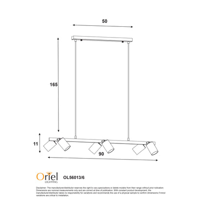 Black and Satin Brass Linear Spotlight Pendant - Bridge 6 Black and Brass