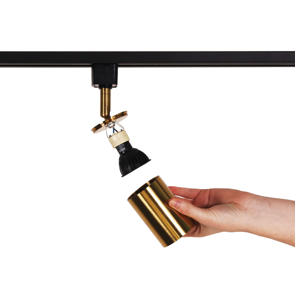 Black and Satin Brass GU10 Track Spot - Bridge Track Black and Brass