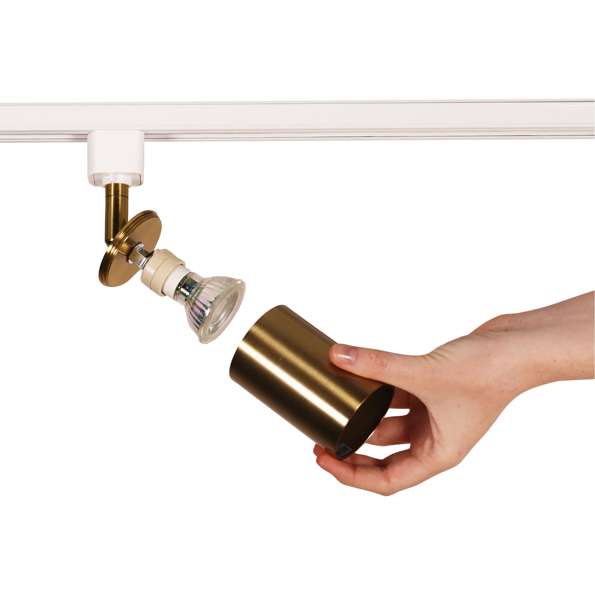 White and Satin Brass GU10 Track Spot - Bridge Track Spot White and Brass