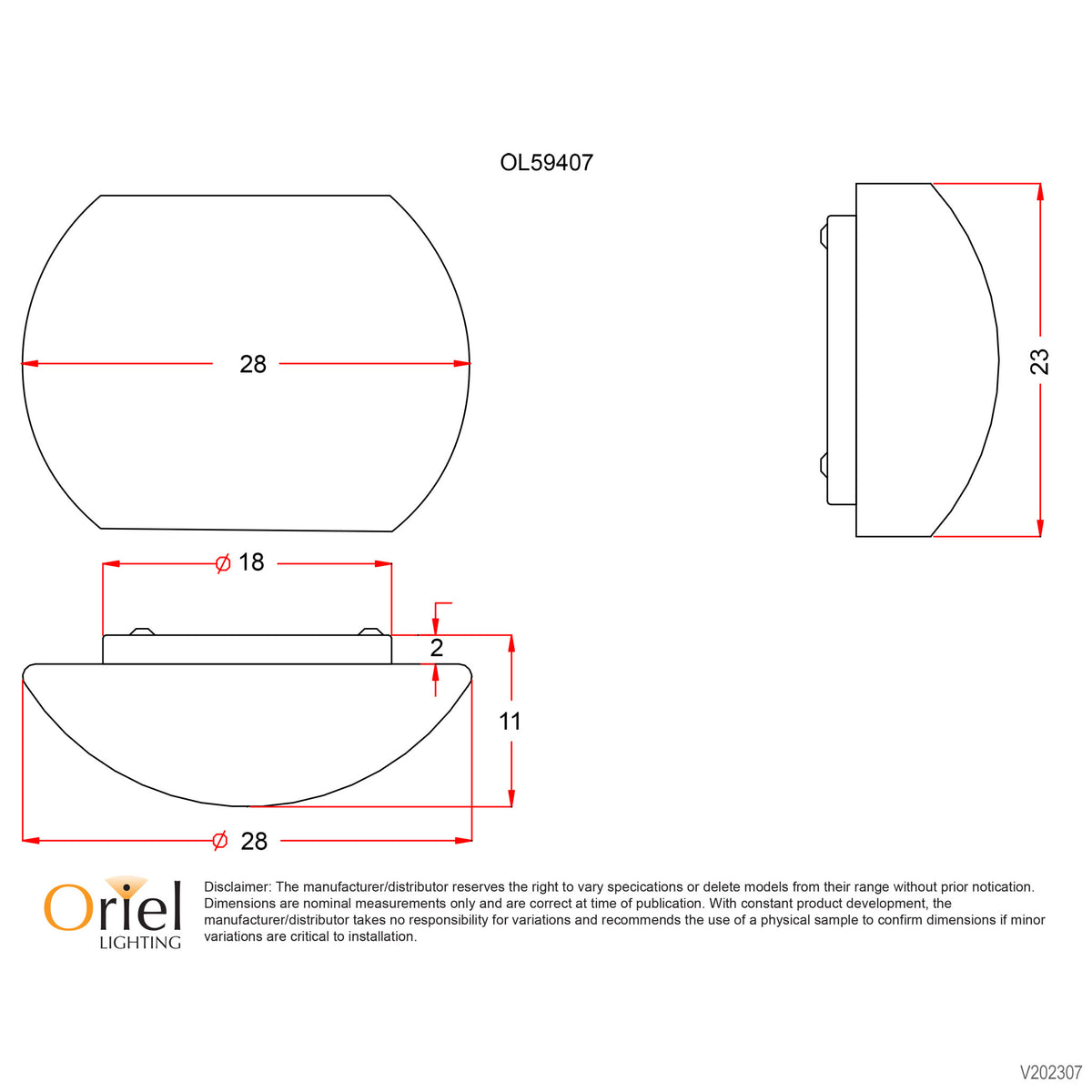 Opal Matt Wall Light 28cm - Elba