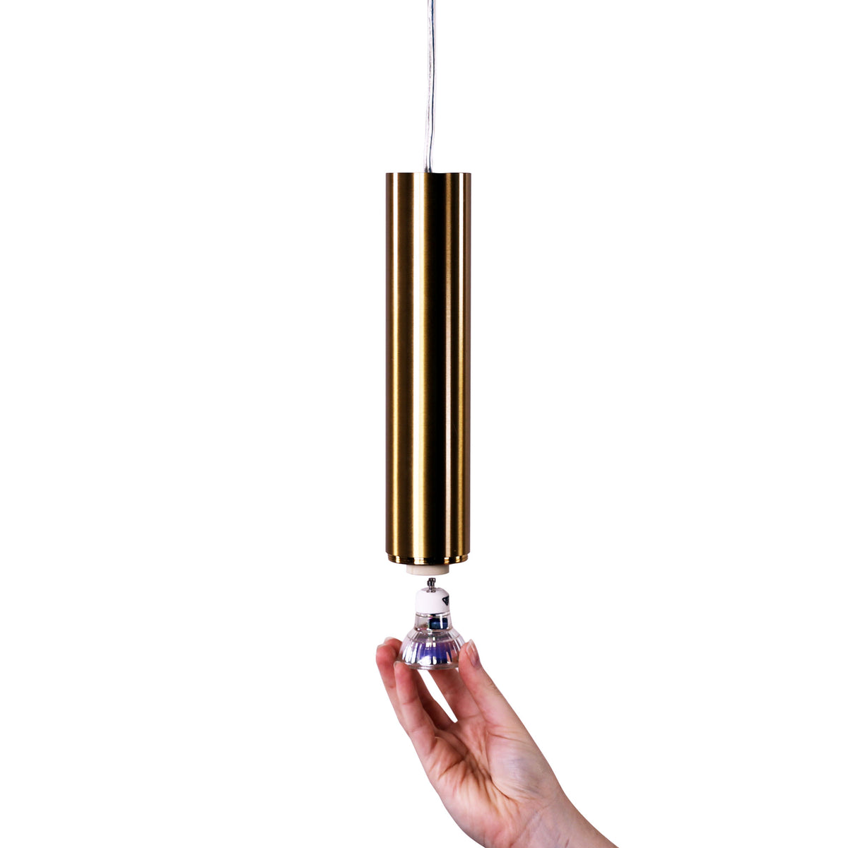 Sleek Cylindrical Pendant - Tig Satin Brass