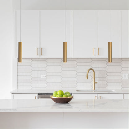 Sleek Cylindrical Pendant - Tig Satin Brass