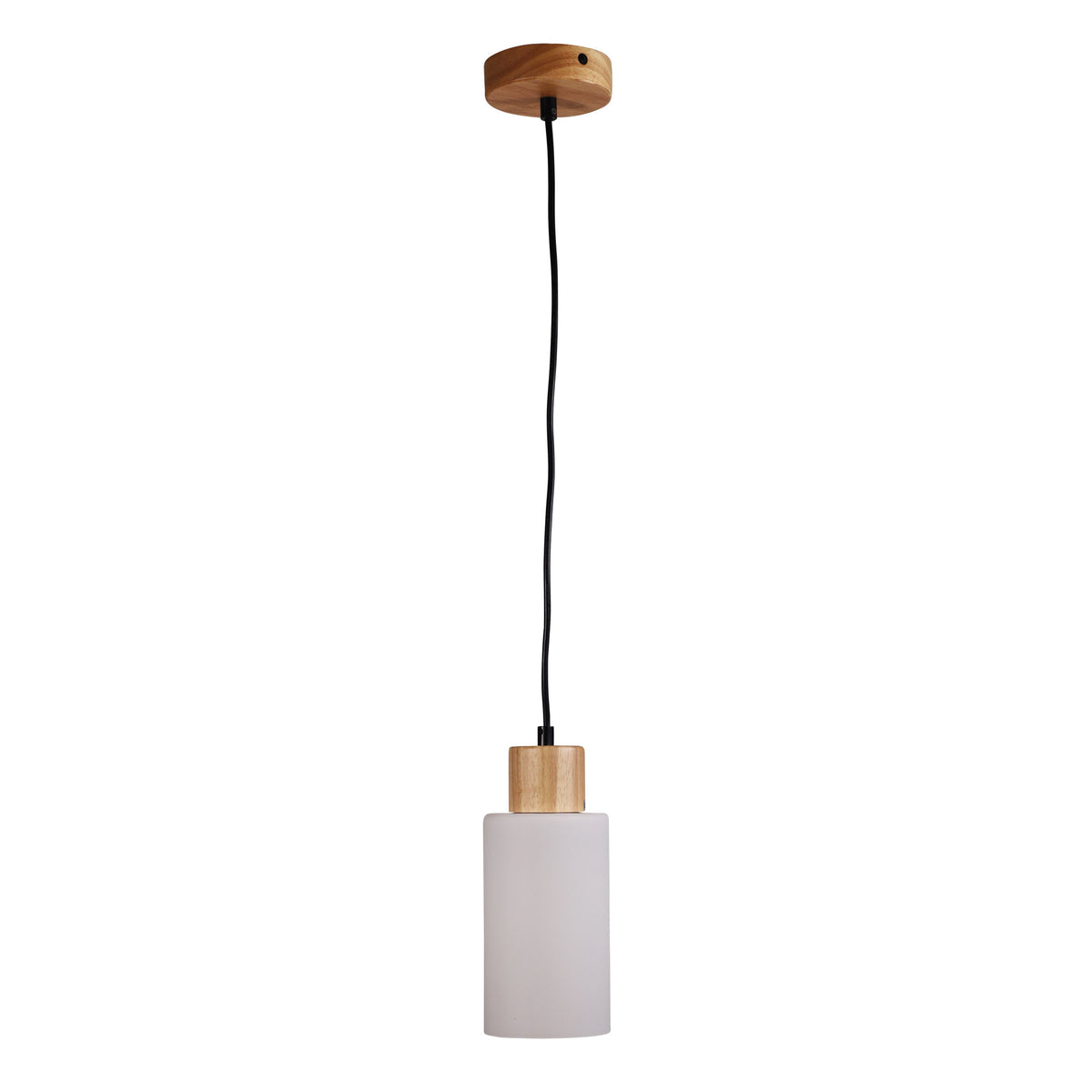 Opal Glass Pendant with Real Wood Accents - Nina