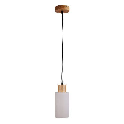 Opal Glass Pendant with Real Wood Accents - Nina