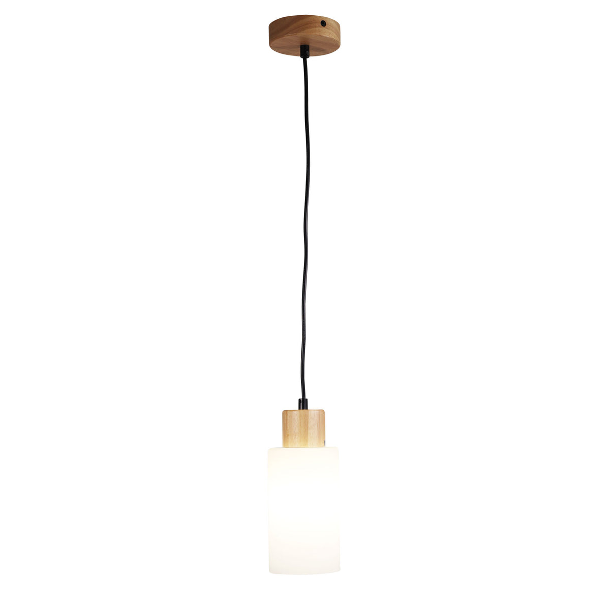 Opal Glass Pendant with Real Wood Accents - Nina