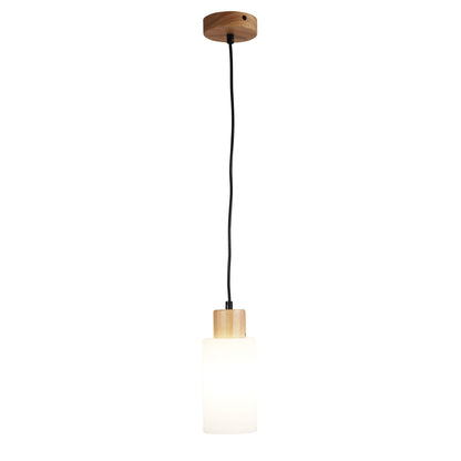 Opal Glass Pendant with Real Wood Accents - Nina